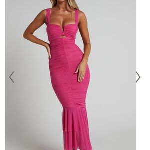 Elegant Pink Ruched Maxi Dress
